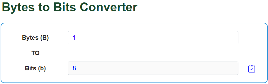 Bytes to Bits Converter - UScalculator.com