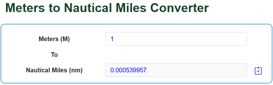 Nautical Conversion Table Meters to Nautical Miles Converter - UScalculator.com